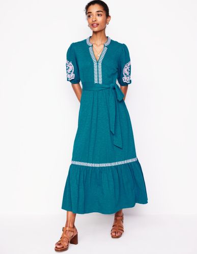 Robe Amara brodée en jersey-Bleu abysse, rose reine-des-prés - Boden - Modalova