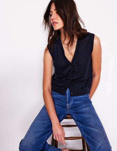 Gilet de costume col V en lin-Bleu Marine, Petits Pois - Boden - Modalova