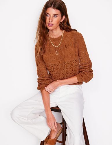 Pull col rond en coton surpiqué-Marron cuivré - Boden - Modalova
