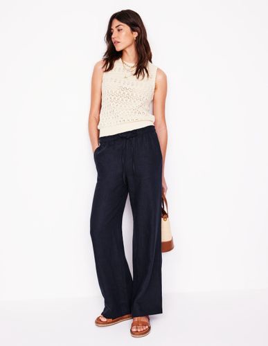 Pantalon Islington en lin-Bleu Marine - Boden - Modalova