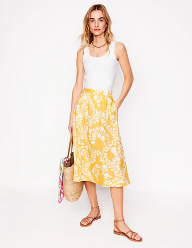 Jupe midi Hattie en popeline-Jaune, motif Vine Silhouette - Boden - Modalova