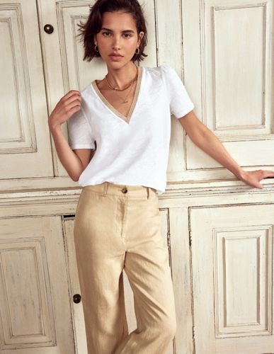 T-Shirt mit Metallic-V-Ausschnitt-Weiß - Boden - Modalova