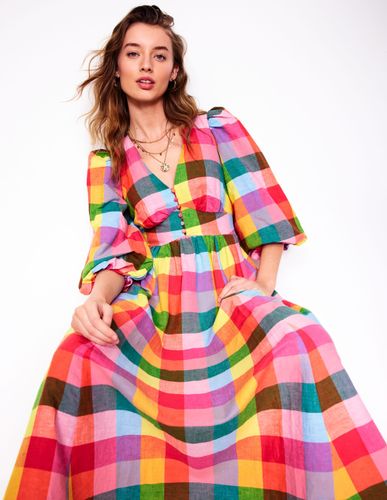 Robe longue Lola à manches blousantes-Vichy arc-en-ciel multi - Boden - Modalova