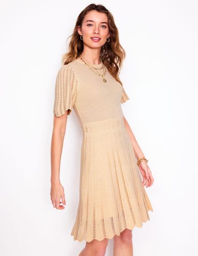 Robe col rond en coton surpiqué-Ivoire - Boden - Modalova