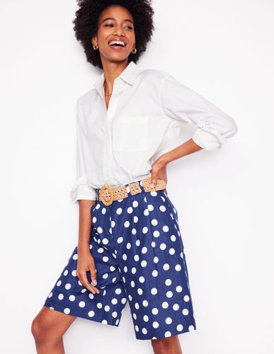 Short large plissé en lin-Pois peints bleu marine - Boden - Modalova