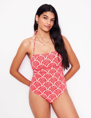 Maillot de bain Milos à smocks-Rouge confiture, motif Blossomy - Boden - Modalova