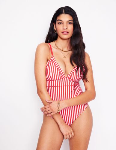 Maillot de bain Kasos avec liens et col V-Rayé punch corail/ivoire - Boden - Modalova