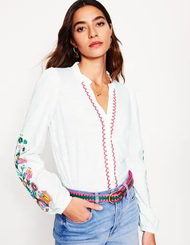 Blouse brodée à col volanté-, broderie florale multi - Boden - Modalova