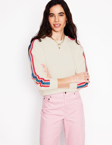 Sweat Emi à détails crochet-Ivoire et Bleu Marine à Pois - Boden - Modalova