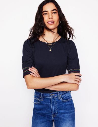 Top à manches courtes et poignets à smocks-Bleu Marine - Boden - Modalova