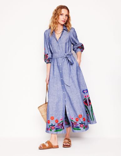 Robe-chemise Clara en lin mélangé-Chambray , brodé - Boden - Modalova