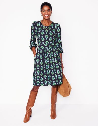 Robe Alexandra à manches blousantes en jersey-Bleu marine foncé, motif Pansy Stamp - Boden - Modalova