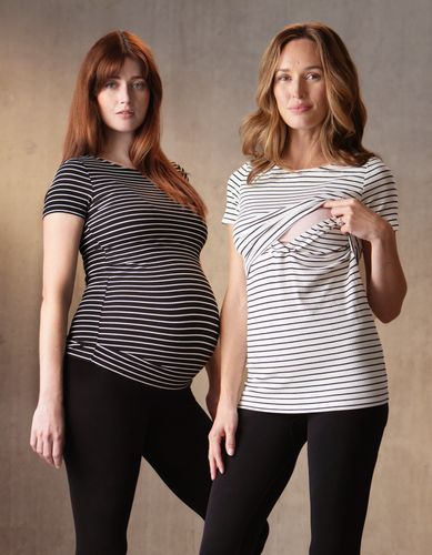 Lot de deux t-shirts rayés de grossesse à allaitement - Noir et blanc - Seraphine - Modalova