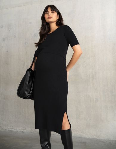 Robe grossesse et allaitement en maille côtelée - Noir - Seraphine - Modalova
