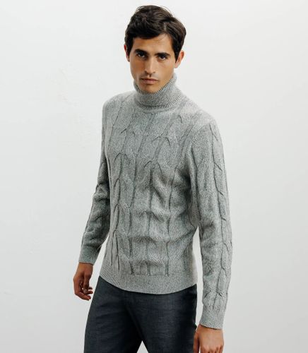 Pull col roulé torsadé gris chiné - IZAC - Modalova