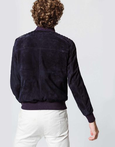Blouson teddy en cuir marine ''Alan 1'' - Izac - Modalova
