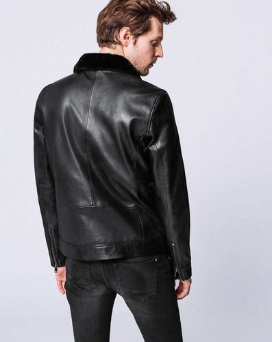 IZAC - BLOUSON CUIR COL FOURRURE - Izac - Modalova