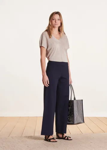 Pantalon bleu foncé large en jersey milano - La Fée Maraboutée - Modalova