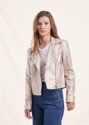 Blouson beige irisé court esprit motard - La Fée Maraboutée - Modalova