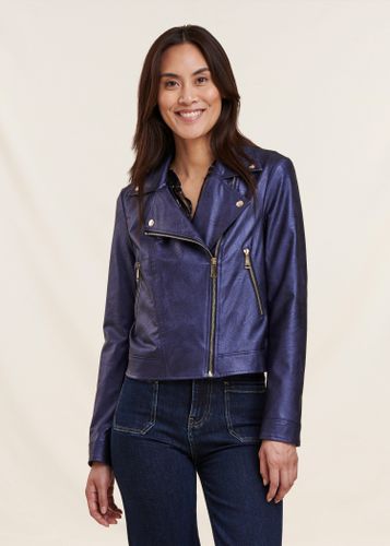 Blouson bleu irisé court esprit motard - La Fée Maraboutée - Modalova