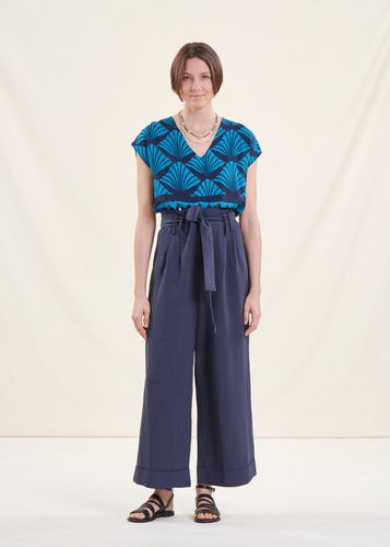 Pantalon ample bleu foncé taille haute en viscose lin - La Fée Maraboutée - Modalova