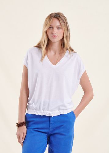 T-shirt blousant blanc en lyocell manches courtes - La Fée Maraboutée - Modalova