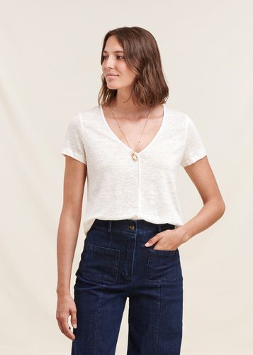 T-shirt blanc en lin manches courtes - La Fée Maraboutée - Modalova