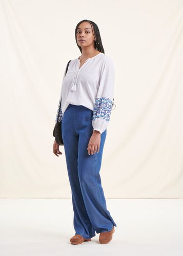 Pantalon fluide bleu denim en lyocell - La Fée Maraboutée - Modalova