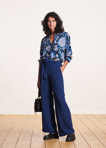 Pantalon ample fluide bleu marine - La Fée Maraboutée - Modalova