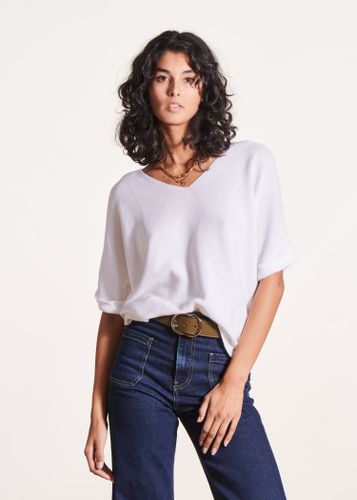 Pull blanc manches courtes col V - La Fée Maraboutée - Modalova