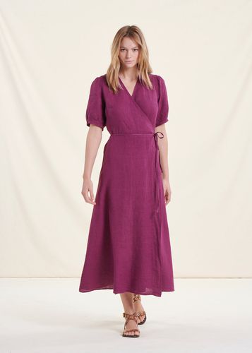 Robe longue portefeuille en lin violette - La Fée Maraboutée - Modalova