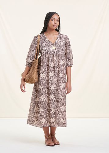 Robe longue bohème marron en voile de coton à manches 3/4 - La Fée Maraboutée - Modalova