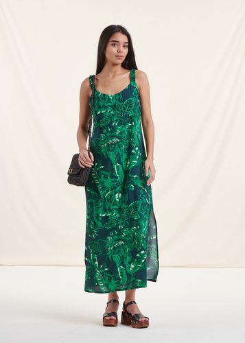 Robe longue bleu et vert à bretelles et imprimé - La Fée Maraboutée - Modalova