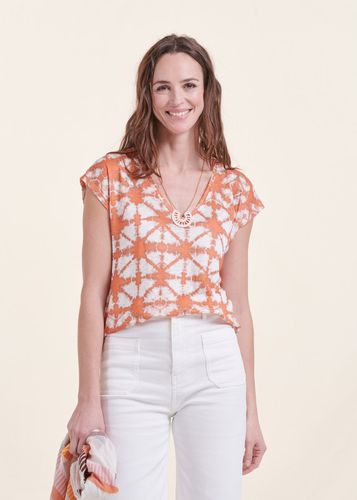 T-shirt orange en lin manches courtes tie & dye - La Fée Maraboutée - Modalova
