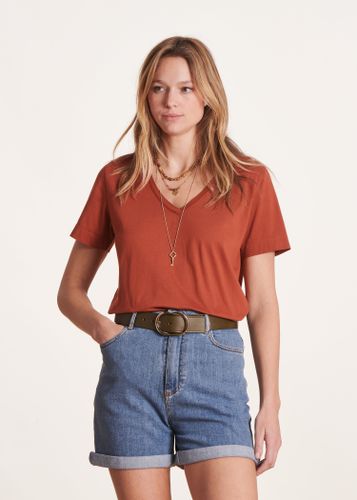 T-shirt orange en coton biologique col V manches courtes - La Fée Maraboutée - Modalova
