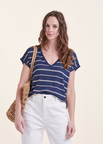 T-shirt rayé bleu et blanc esprit marinière manches courtes - La Fée Maraboutée - Modalova