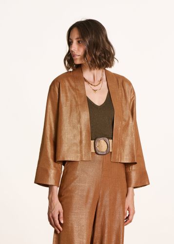 Veste courte kimono habillée en lin irisé - La Fée Maraboutée - Modalova