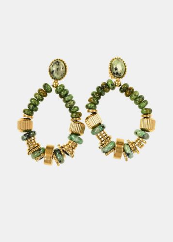 Boucles d'oreilles créoles à perles vertes - La Fée Maraboutée - Modalova