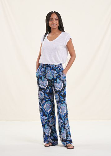Pantalon large à imprimé noir et bleu - La Fée Maraboutée - Modalova