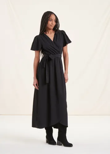 Robe longue cintrée noire à manches courtes - La Fée Maraboutée - Modalova