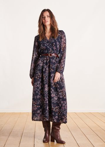 Robe longue cache-caur bleu foncé à fleurs - La Fée Maraboutée - Modalova