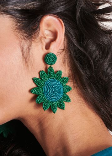Boucles d'oreilles fleurs bleu et vert en perles - La Fée Maraboutée - Modalova