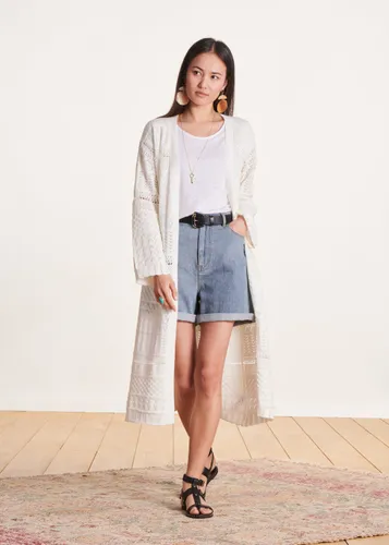 Gilet long écru en maille manches longues - La Fée Maraboutée - Modalova