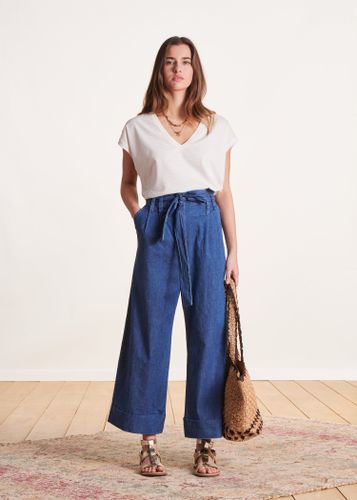 Pantalon large fluide bleu à taille haute - La Fée Maraboutée - Modalova
