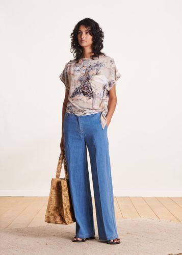 Pantalon droit et large fluide en jean clair taille haute - La Fée Maraboutée - Modalova