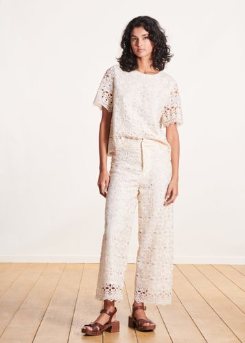 Pantalon large écru à taille haute en dentelle - La Fée Maraboutée - Modalova