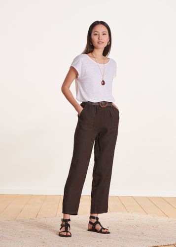 Pantalon cigarette marron en lin - La Fée Maraboutée - Modalova