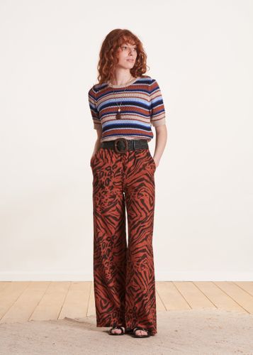 Pantalon large orange en lin à imprimé animalier - La Fée Maraboutée - Modalova