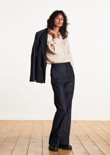 Pantalon droit bleu foncé en coton taille haute - La Fée Maraboutée - Modalova
