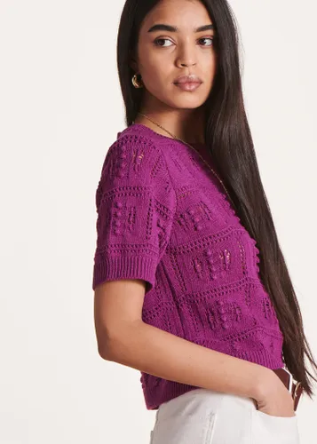 Pull violet à manches courtes en maille crochet - La Fée Maraboutée - Modalova